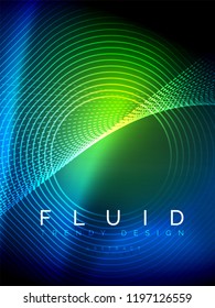 Neon glowing wave, magic energy and light motion background. Vertical orientation