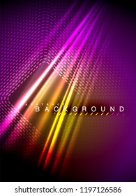 Neon glowing wave, magic energy and light motion background. Vertical orientation