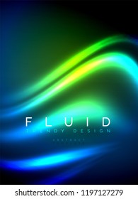 Neon glowing wave, magic energy and light motion background. Vertical orientation