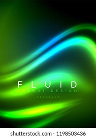 Neon glowing wave, magic energy and light motion background. Vertical orientation