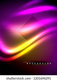 Neon glowing wave, magic energy and light motion background. Vertical orientation