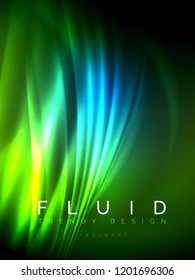 Neon glowing wave, magic energy and light motion background. Vertical orientation
