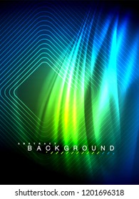 Neon glowing wave, magic energy and light motion background. Vertical orientation
