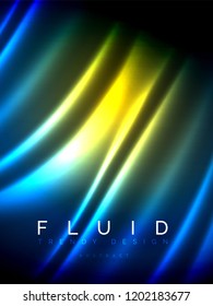 Neon glowing wave, magic energy and light motion background. Vertical orientation