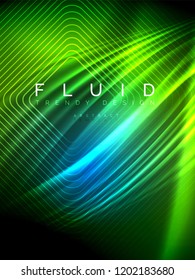 Neon glowing wave, magic energy and light motion background. Vertical orientation