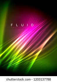 Neon glowing wave, magic energy and light motion background. Vertical orientation