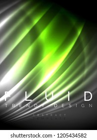 Neon glowing wave, magic energy and light motion background. Vertical orientation