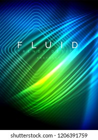 Neon glowing wave, magic energy and light motion background. Vertical orientation