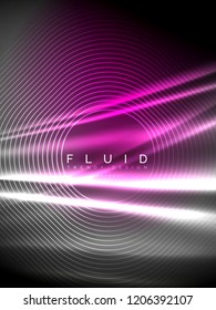 Neon glowing wave, magic energy and light motion background. Vertical orientation