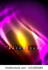 Neon glowing wave, magic energy and light motion background. Vertical orientation