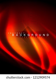 Neon glowing wave, magic energy and light motion background. Vertical orientation