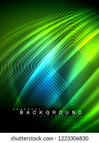 Neon glowing wave, magic energy and light motion background. Vertical orientation