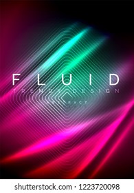 Neon glowing wave, magic energy and light motion background. Vertical orientation