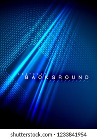 Neon glowing wave, magic energy and light motion background. Vertical orientation