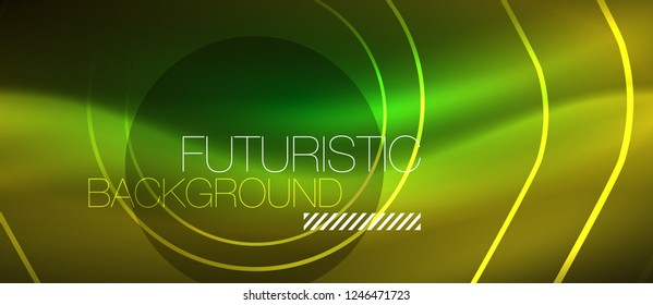 Neon glowing wave, magic energy and light motion background. Vector design wallpaper template