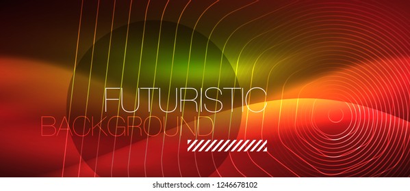 Neon glowing wave, magic energy and light motion background. Vector design wallpaper template