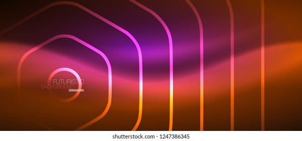Neon glowing wave, magic energy and light motion background. Vector design wallpaper template