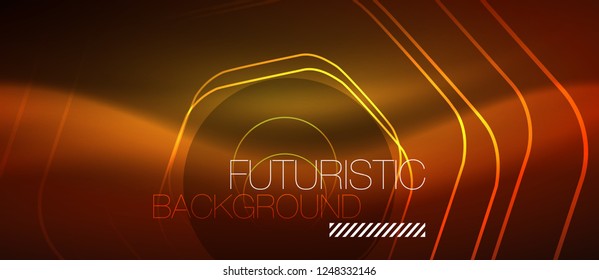 Neon glowing wave, magic energy and light motion background. Vector design wallpaper template