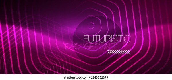 Neon glowing wave, magic energy and light motion background. Vector design wallpaper template