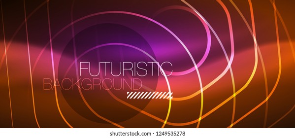 Neon glowing wave, magic energy and light motion background. Vector design wallpaper template