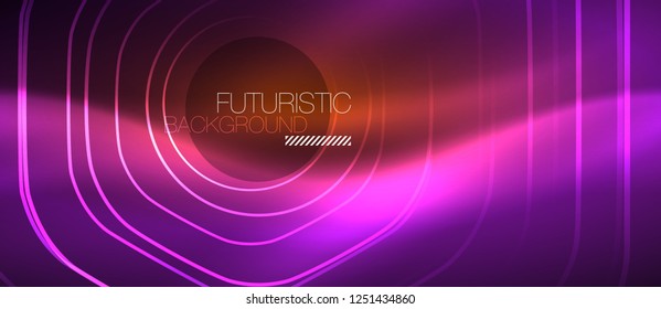 Neon glowing wave, magic energy and light motion background. Vector design wallpaper template
