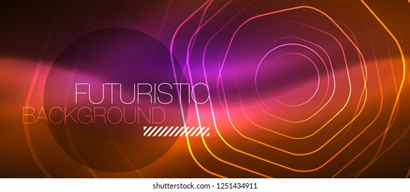 Neon glowing wave, magic energy and light motion background. Vector design wallpaper template