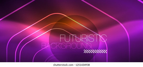 Neon glowing wave, magic energy and light motion background. Vector design wallpaper template