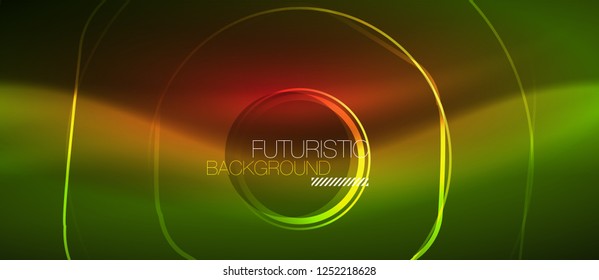 Neon glowing wave, magic energy and light motion background. Vector design wallpaper template