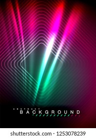 Neon glowing wave, magic energy and light motion background. Vertical orientation