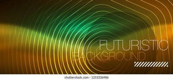 Neon glowing wave, magic energy and light motion background. Vector design wallpaper template