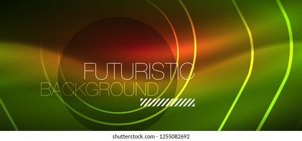 Neon glowing wave, magic energy and light motion background. Vector design wallpaper template