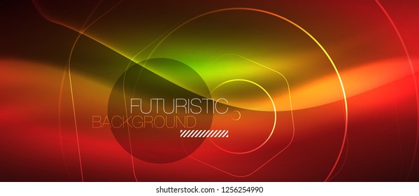 Neon glowing wave, magic energy and light motion background. Vector design wallpaper template