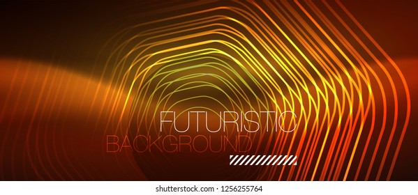 Neonleuchtende Welle, magische Energie und heller Hintergrund. Bildschirmhintergrund für Vektordesign