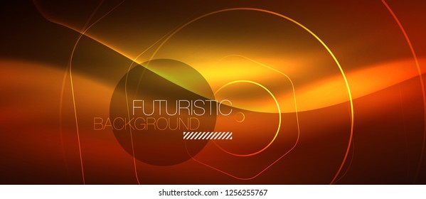 Neon glowing wave, magic energy and light motion background. Vector design wallpaper template