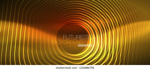 Neon glowing wave, magic energy and light motion background. Vector design wallpaper template