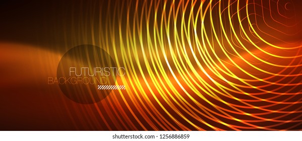 Neon glowing wave, magic energy and light motion background. Vector design wallpaper template