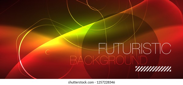 Neon glowing wave, magic energy and light motion background. Vector design wallpaper template