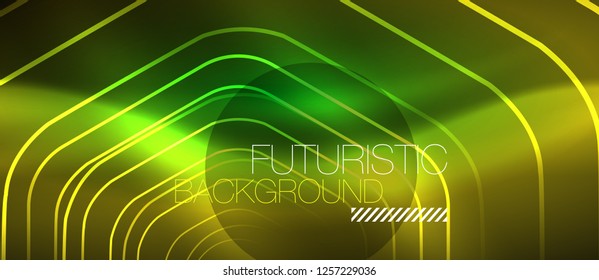 Neon glowing wave, magic energy and light motion background. Vector design wallpaper template