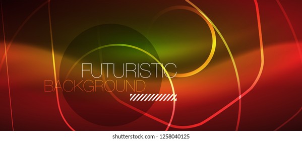Neon glowing wave, magic energy and light motion background. Vector design wallpaper template
