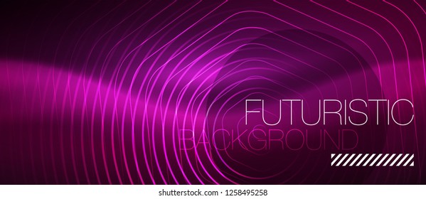 Neon glowing wave, magic energy and light motion background. Vector design wallpaper template