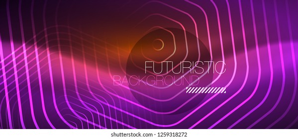 Neon glowing wave, magic energy and light motion background. Vector design wallpaper template