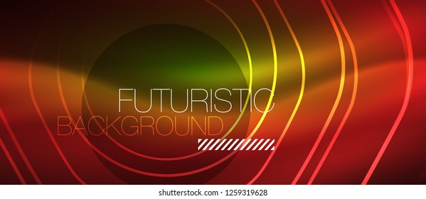 Neon glowing wave, magic energy and light motion background. Vector design wallpaper template