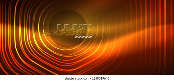 Neon glowing wave, magic energy and light motion background. Vector design wallpaper template