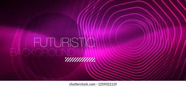 Neon glowing wave, magic energy and light motion background. Vector design wallpaper template