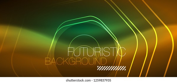 Neon glowing wave, magic energy and light motion background. Vector design wallpaper template