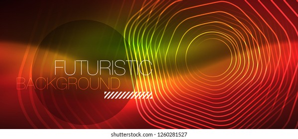 Neon glowing wave, magic energy and light motion background. Vector design wallpaper template