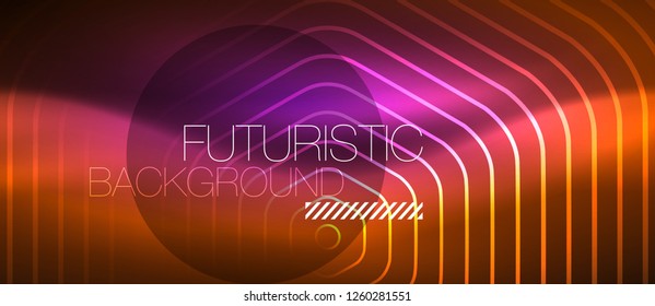 Neon glowing wave, magic energy and light motion background. Vector design wallpaper template