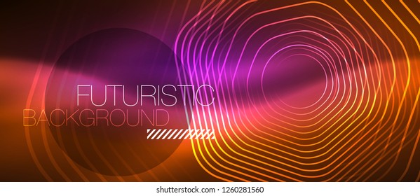 Neon glowing wave, magic energy and light motion background. Vector design wallpaper template