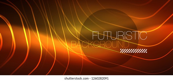 Neonleuchtende Welle, magische Energie und heller Hintergrund. Bildschirmhintergrund für Vektordesign