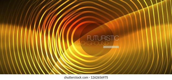 Neon glowing wave, magic energy and light motion background. Vector design wallpaper template